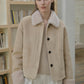 "Slightly Sweet Latte" Furry Lapel Wool Artificial Compound Suede Casual Straight Shearling Jacket-0