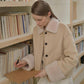 "Slightly Sweet Latte" Furry Lapel Wool Artificial Compound Suede Casual Straight Shearling Jacket-4