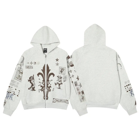 Street Style Hand-Painted Graffiti Print Cardigan Sweatshirt eprolo
