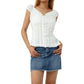 Wrinkled shoulder hanging low neck button folded lace lace tight top eprolo