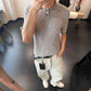 Collar Fine Ribbed Elastic Short Sleeve Casual Knit T-Shirt