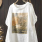 Double Layer Cotton Gauze Printed Short Sleeve Crew Neck Shirt for Women, Petite Size, Literary Leisure Short Top eprolo