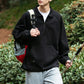 Long sleeved polo collar men's loose solid color half zip hoodie for men eprolo