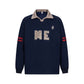 Style Color Block Dragon Letter Embroidery Polo Sweatshirt Unisex Loose Casual Top