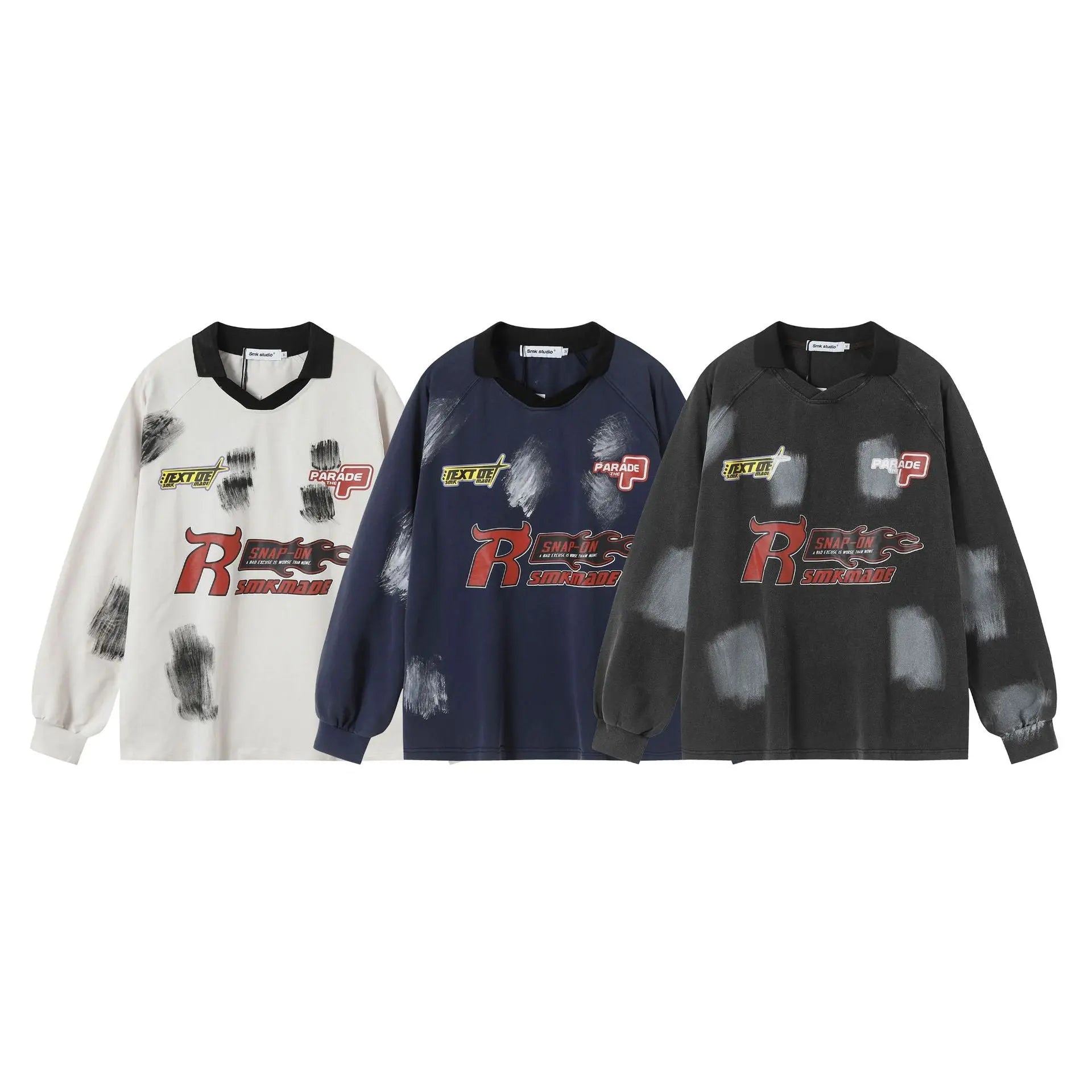 Brush Graffiti Sports Campus Collar Polo Shirt Long Sleeve eprolo