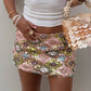 Beaded Color Block Skirt Sexy Spicy Girl Low Waist Printed Bodycon Skirt