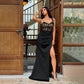 Strap lace patchwork sexy slit dress for women eprolo