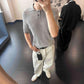 Collar Fine Ribbed Elastic Short Sleeve Casual Knit T-Shirt