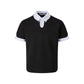Unique Retro Two-Piece Design Spliced Stripe Polo Collar Layered Short Sleeve Base Shirt