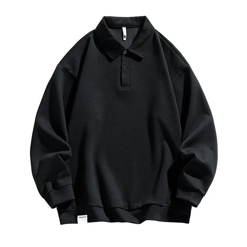 Men's autumn and winter long sleeved solid color polo shirt with a collared sweatshirt eprolo