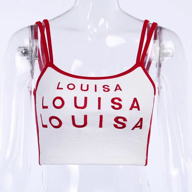 Letter embroidery contrasting color camisole women summer exposed navel sexy eprolo