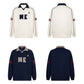 Style Color Block Dragon Letter Embroidery Polo Sweatshirt Unisex Loose Casual Top