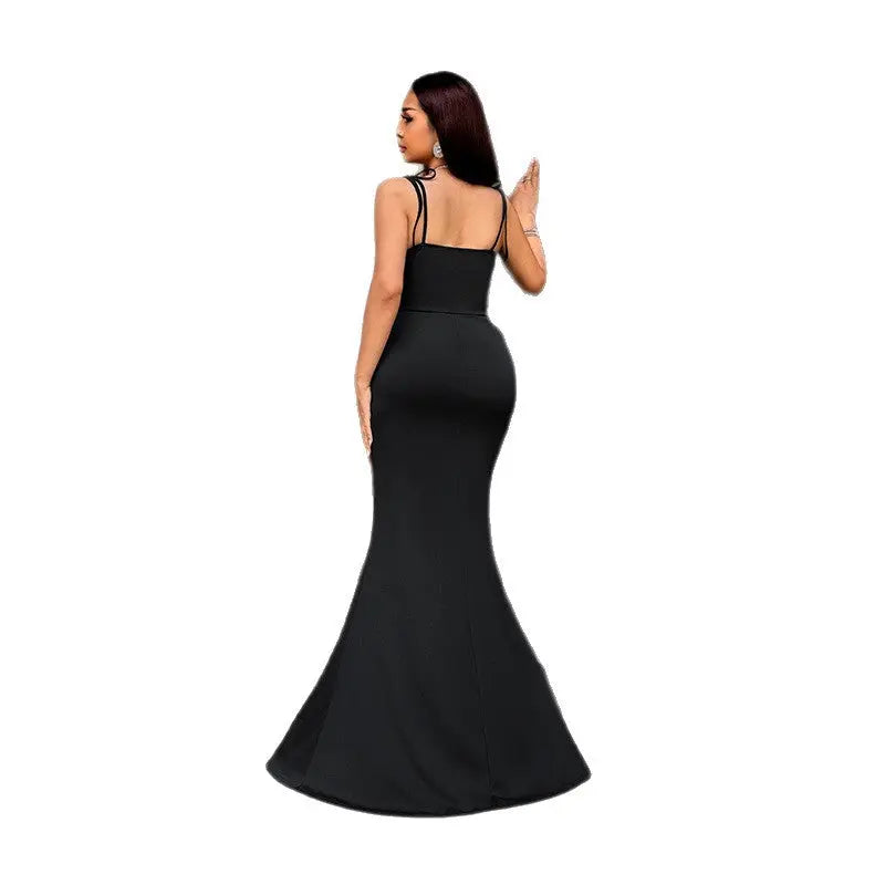 Strap lace patchwork sexy slit dress for women eprolo