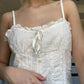 Solid color small camisole folding waist lace top spicy eprolo