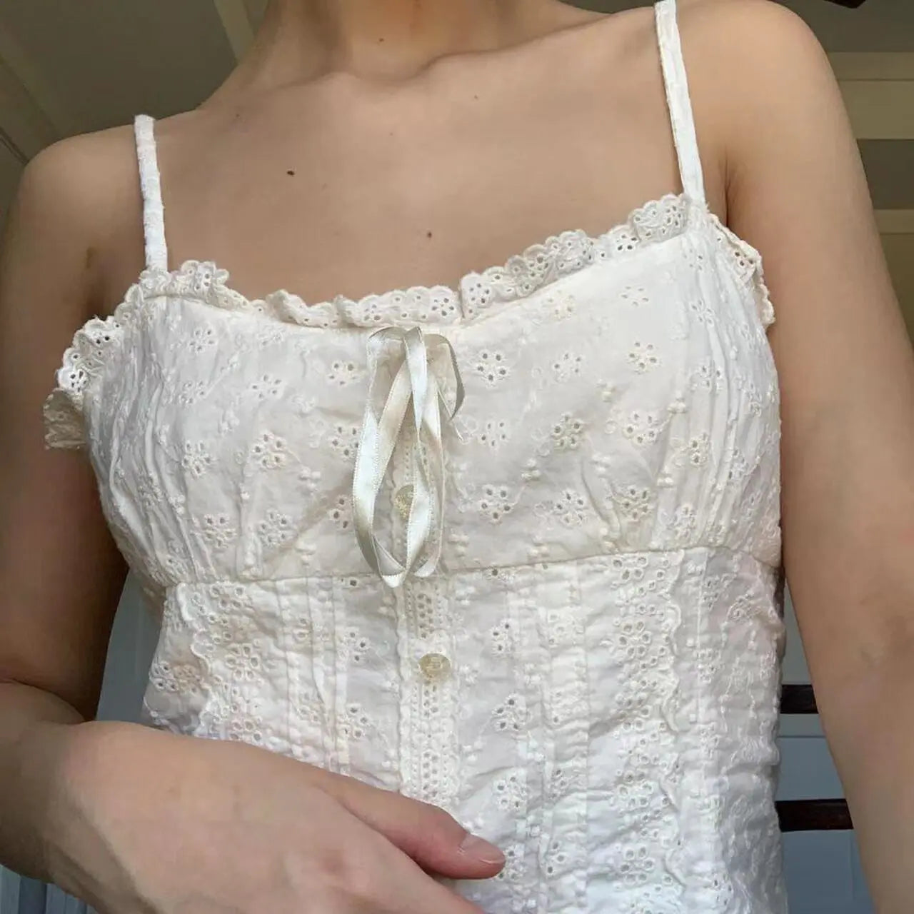 Solid color small camisole folding waist lace top spicy eprolo