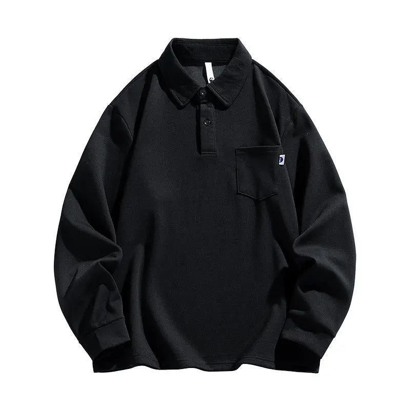 Outdoor men's long sleeved lapel simple pocket design polo shirt men's inner top eprolo