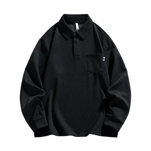 Outdoor men's long sleeved lapel simple pocket design polo shirt men's inner top eprolo