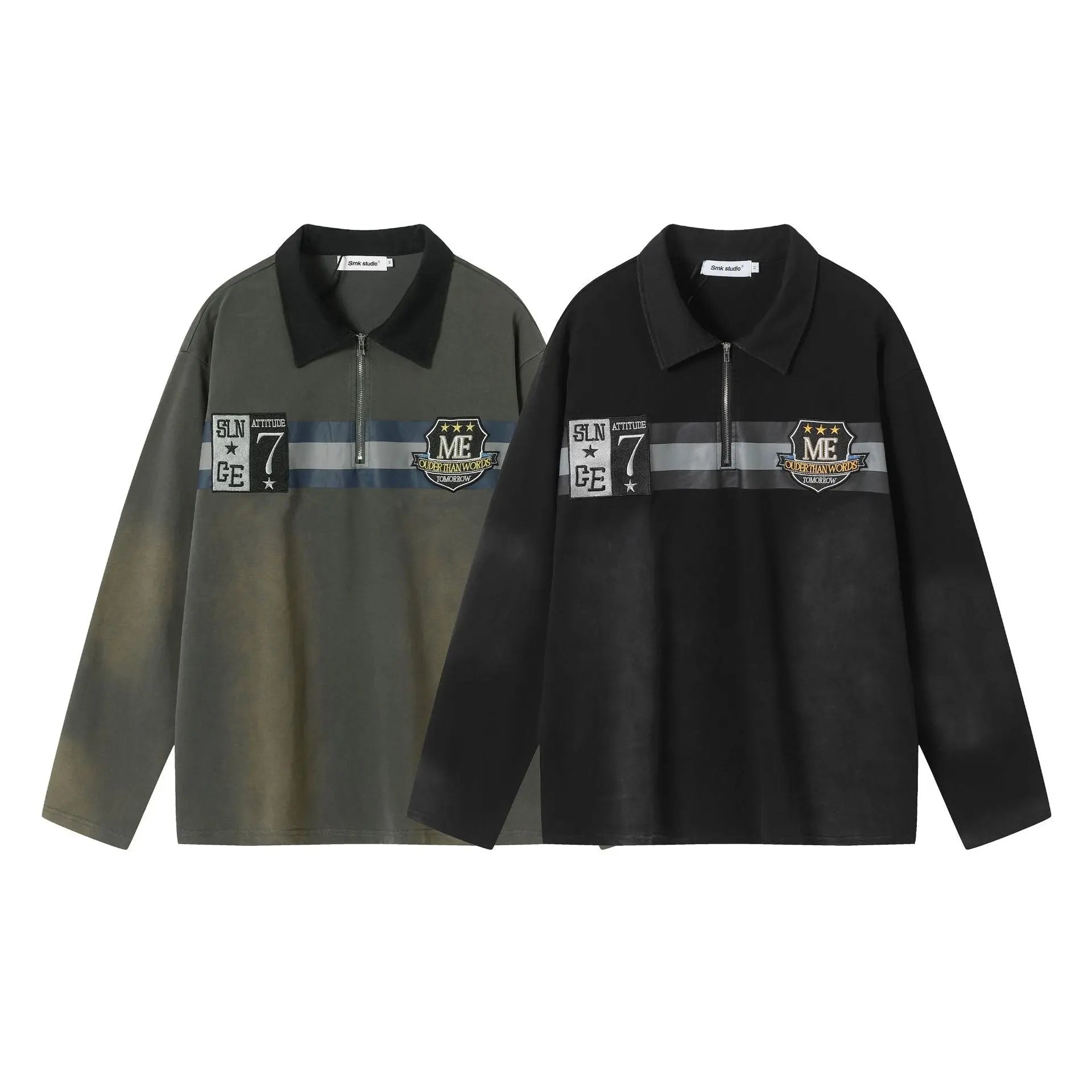 Embroidered sweatshirt with washed collar polo shirt eprolo