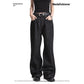 Dark Color Topstitching Straight Loose Commuting Denim Trousers Cleanfit