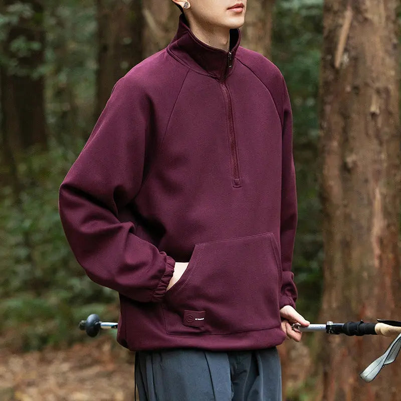Long sleeved polo collar men's loose solid color half zip hoodie for men eprolo