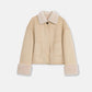 "Slightly Sweet Latte" Furry Lapel Wool Artificial Compound Suede Casual Straight Shearling Jacket-1