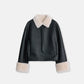 "Slightly Sweet Latte" Furry Lapel Wool Artificial Compound Suede Casual Straight Shearling Jacket-6